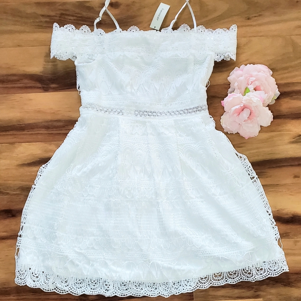 Francescas White Lace Off Shoulder Dress
